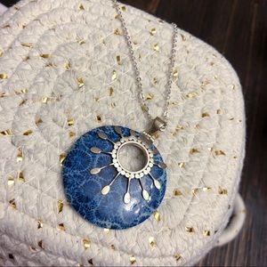 Blue and white sterling silver shell necklace